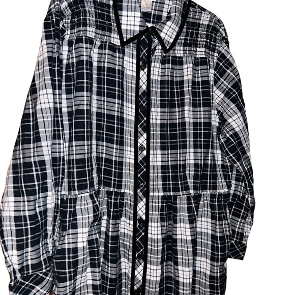 Lanz of Salzburg black/white plaid long cotton NightGown plus size 3X - Picture 3 of 4